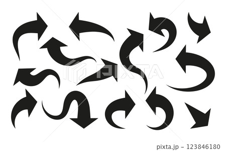 Set of arrow icons, pointing up, down, left and right icon. Arrows in different style isolated on white background. Vector illustration. Set of arrow icons, pointing up, down, left and right icon. Arrows in different style isolated on white background. Vector illustration. 123846180