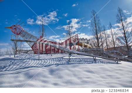 雪景色の遊び場、下馬中央公園 雪景色の遊び場、下馬中央公園 123846834