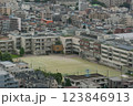 住宅街にある緑化された学校 123846913