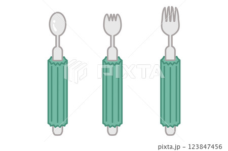 介護用の握りやすいスプーンとフォークの自助具のイラスト 123847456