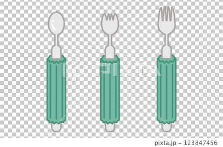 介護用の握りやすいスプーンとフォークの自助具のイラスト 123847456