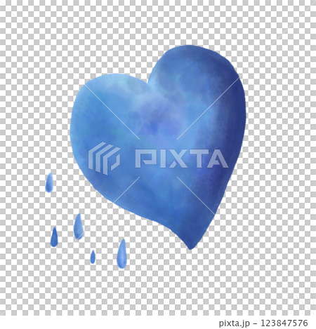悲しそうな青いハートの水彩イラスト 123847576