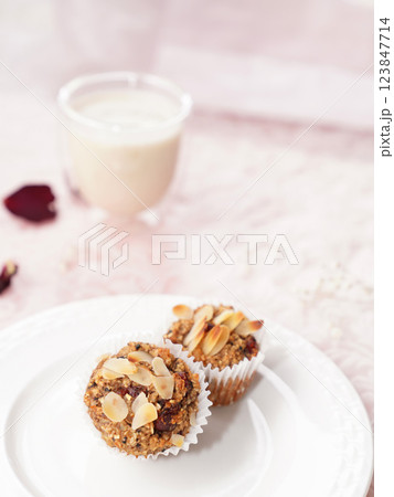 Homemade oatmeal muffin with bright background. Homemade oatmeal muffin with bright background. 123847714