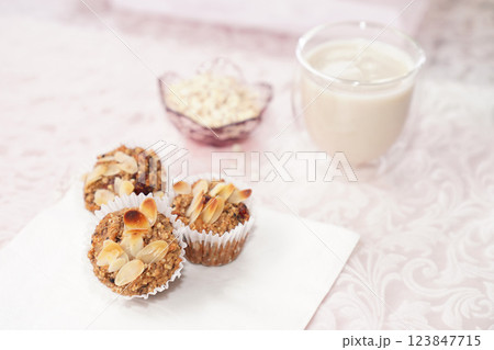 Homemade oatmeal muffin with bright background. Homemade oatmeal muffin with bright background. 123847715