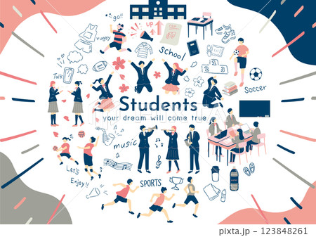 学校生活を楽しむ生徒たち 123848261