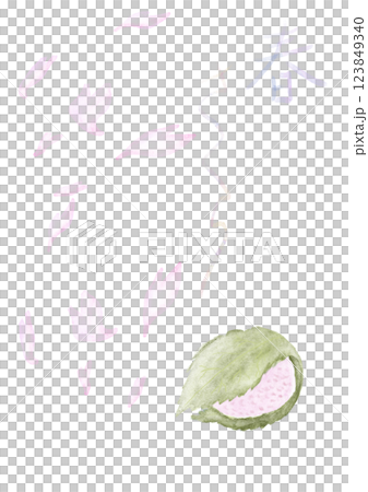 Watercolor style illustration of sakura mochi and sakura. 123849340
