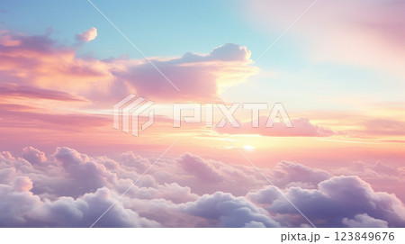 バニラスカイの夕暮れ雲 　パステルカラーの空 123849676
