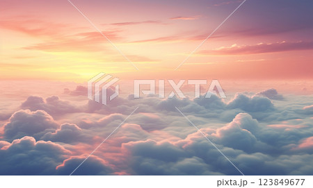 バニラスカイの夕暮れ雲 　パステルカラーの空 123849677