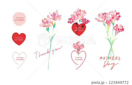 水彩画。水彩タッチの母の日カーネーションイラスト。母の日のカーネーション背景ベクターイラスト。 123849772