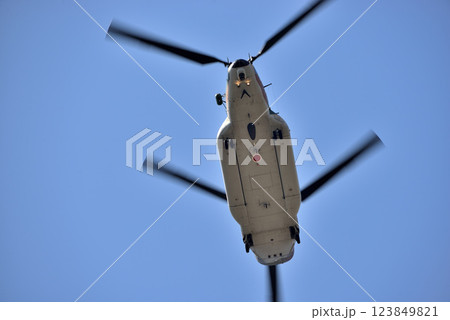災害 山火事等派遣大型輸送用ヘリコプターCH-47チヌーク 災害 山火事等派遣大型輸送用ヘリコプターCH-47チヌーク 123849821