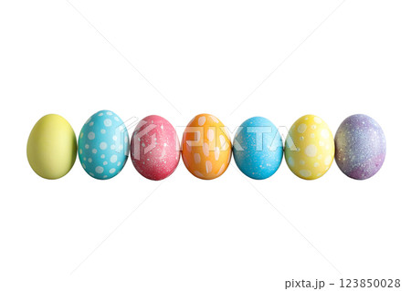 PNG, Easter, set of painted Easter eggs, isolated on white background PNG, Easter, set of painted Easter eggs, isolated on white background 123850028