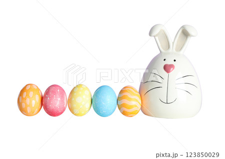 PNG, Easter, set of painted Easter eggs with rabbit, with space for text, isolated on white background PNG, Easter, set of painted Easter eggs with rabbit, with space for text, isolated on white background 123850029