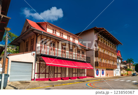 Traditional architecture of Cayenne, the capital of French Guiana in South America Traditional architecture of Cayenne, the capital of French Guiana in South America 123850367