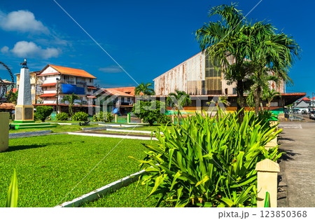 Place du Coq, a square in the old town of Cayenne, French Guiana Place du Coq, a square in the old town of Cayenne, French Guiana 123850368