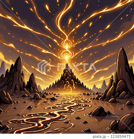 Golden River Flows To Mystical Mountain Peak 123850475