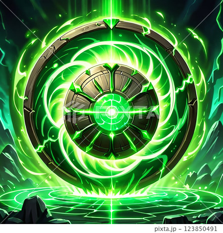 Green Mystic Energy Circle Rune Arcane Power Green Mystic Energy Circle Rune Arcane Power 123850491