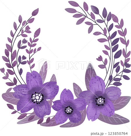 Watercolor illustration of purple wildflowers wreath. 123850764