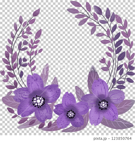 Watercolor illustration of purple wildflowers wreath. 123850764