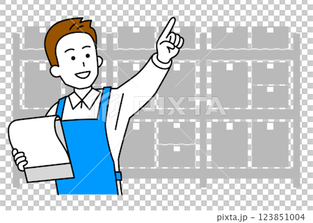 在庫管理をするエプロン姿の男性 123851004