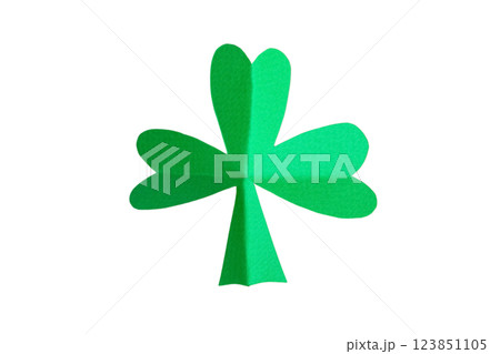 Patrick`s day, green paper clover leaf isolated on white background, top view, PNG Patrick`s day, green paper clover leaf isolated on white background, top view, PNG 123851105