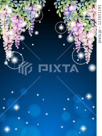 藤の花、背景、青、縦、イラスト、かわいい 123851191