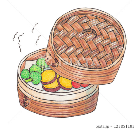 蒸籠で蒸した野菜 123851193