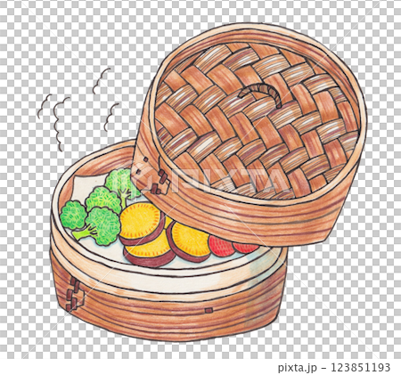 Vegetables steamed in a steamer 123851193