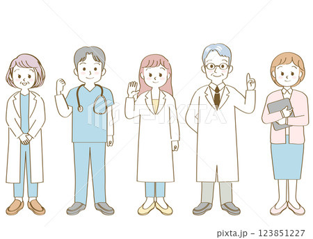 福祉、医療従事者の人物のベクターイラスト素材／医者／薬剤師／看護師／全身／主線あり 123851227