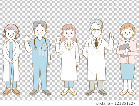 福祉、医療従事者の人物のベクターイラスト素材／医者／薬剤師／看護師／全身／主線あり 123851227