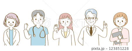 福祉、医療従事者の人物のベクターイラスト素材／医者／薬剤師／看護師／上半身／バストアップ／主線あり 123851228