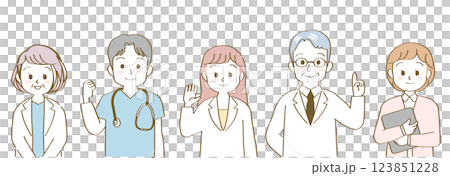 福祉、医療従事者の人物のベクターイラスト素材／医者／薬剤師／看護師／上半身／バストアップ／主線あり 123851228