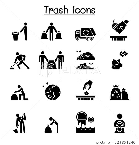 Trash, garbage, rubbish, dump, refuse icon set in glyph style 123851240