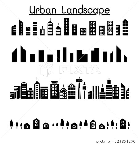 Urban Landscape, city skyline vector illustration graphic design in glyph style Urban Landscape, city skyline vector illustration graphic design in glyph style 123851270