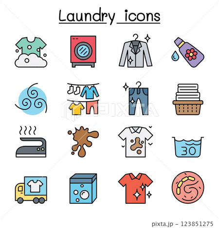 Laundry icon set in colorline style 123851275