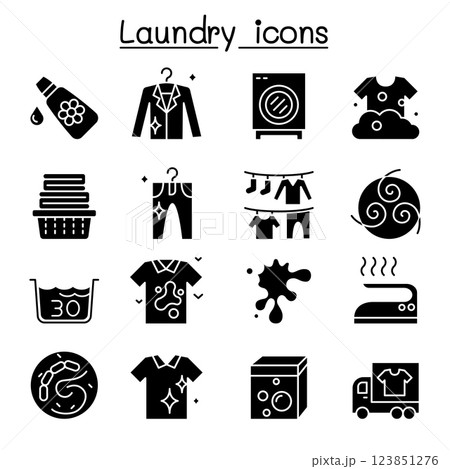 Laundry icon set in thin lline style in glyph style 123851276