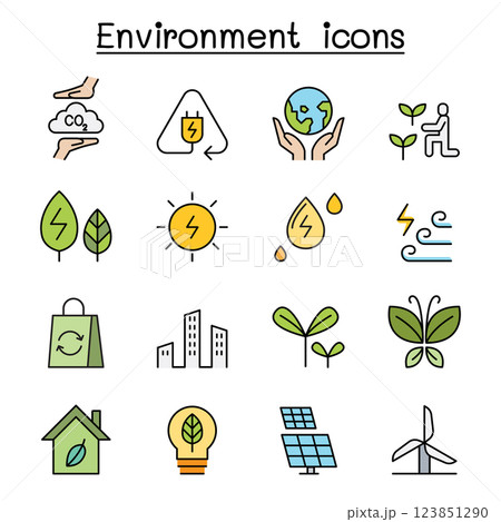 Environment and Ecology icon set in colorline style Environment and Ecology icon set in colorline style 123851290