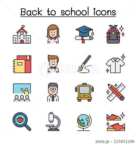 Back to school icon set in colorline style 123851296