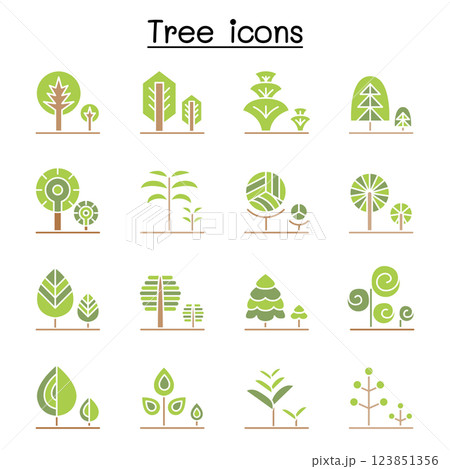 Tree, forest , park icon set in flat color style 123851356