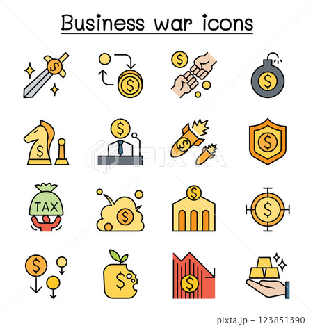 Business war icon set in colorline style 123851390