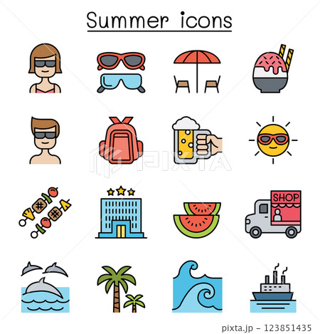 Summer icon set in colorline style 123851435