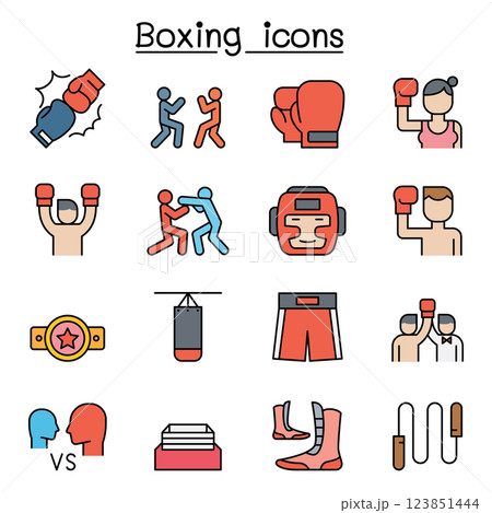 Boxing icon set in colorline style 123851444