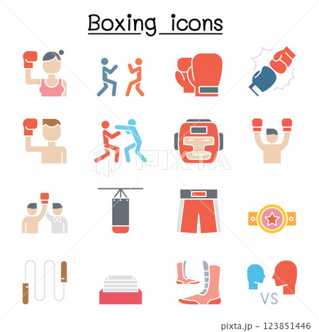 Boxing icon set in flat color style 123851446