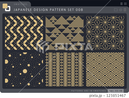 シームレスな和柄のパターンセットシリーズ008。 123851467