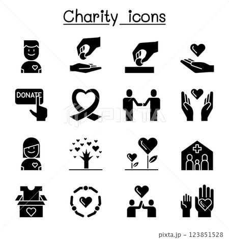 Charity, volunteer,sympathy and helping icon set in glyph style Charity, volunteer,sympathy and helping icon set in glyph style 123851528