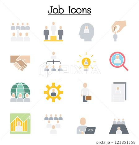 human resources icon set in thin lines style in flat color style 123851559