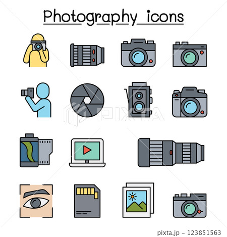 Photography icon set in colorline style 123851563