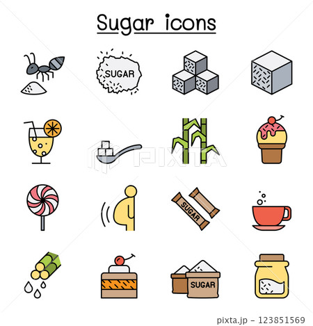 Sugar icon set in colorline style Sugar icon set in colorline style 123851569