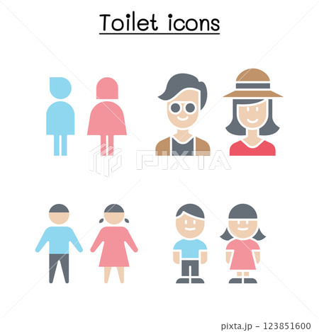 Toilet icon set in flat color style Toilet icon set in flat color style 123851600
