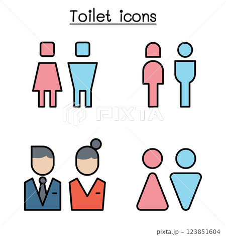 Toilet icon set in colorline style Toilet icon set in colorline style 123851604
