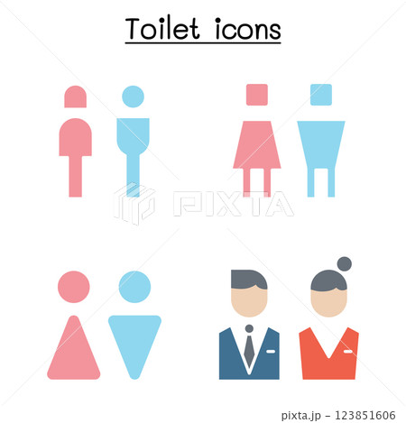 Toilet icon set in flat color style Toilet icon set in flat color style 123851606